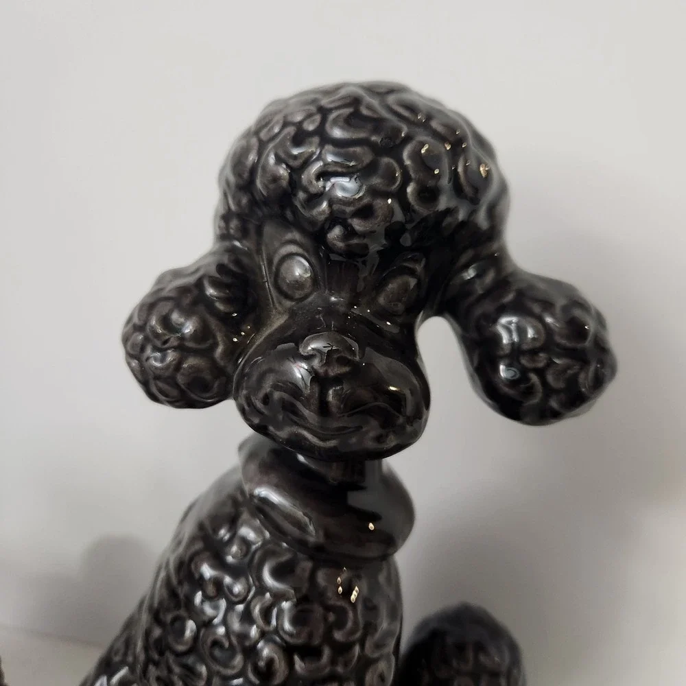 Vintage Mid Century Modern Gray Ceramic Shelf Poodles Dog Decor Signed Reiber